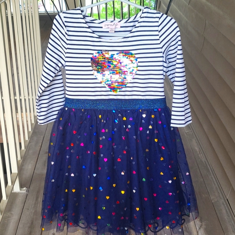 Chenaolt Sequin Heart with Tulle Bottom Dress.